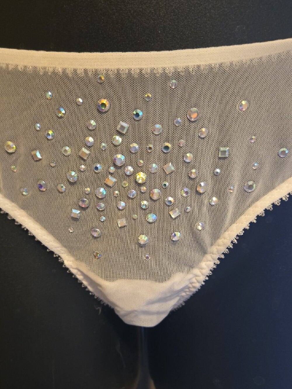 Victoria's Secret White Sheer Bikini Panty with Tulle Bow and Rhinestones
